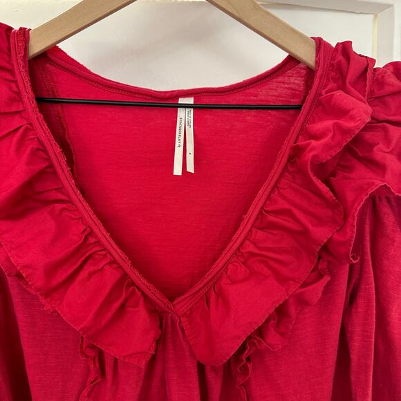 ANTHROPOLOGIE Red Ruffle Blouse Shirt Top –  Small - Picture 5 of 9